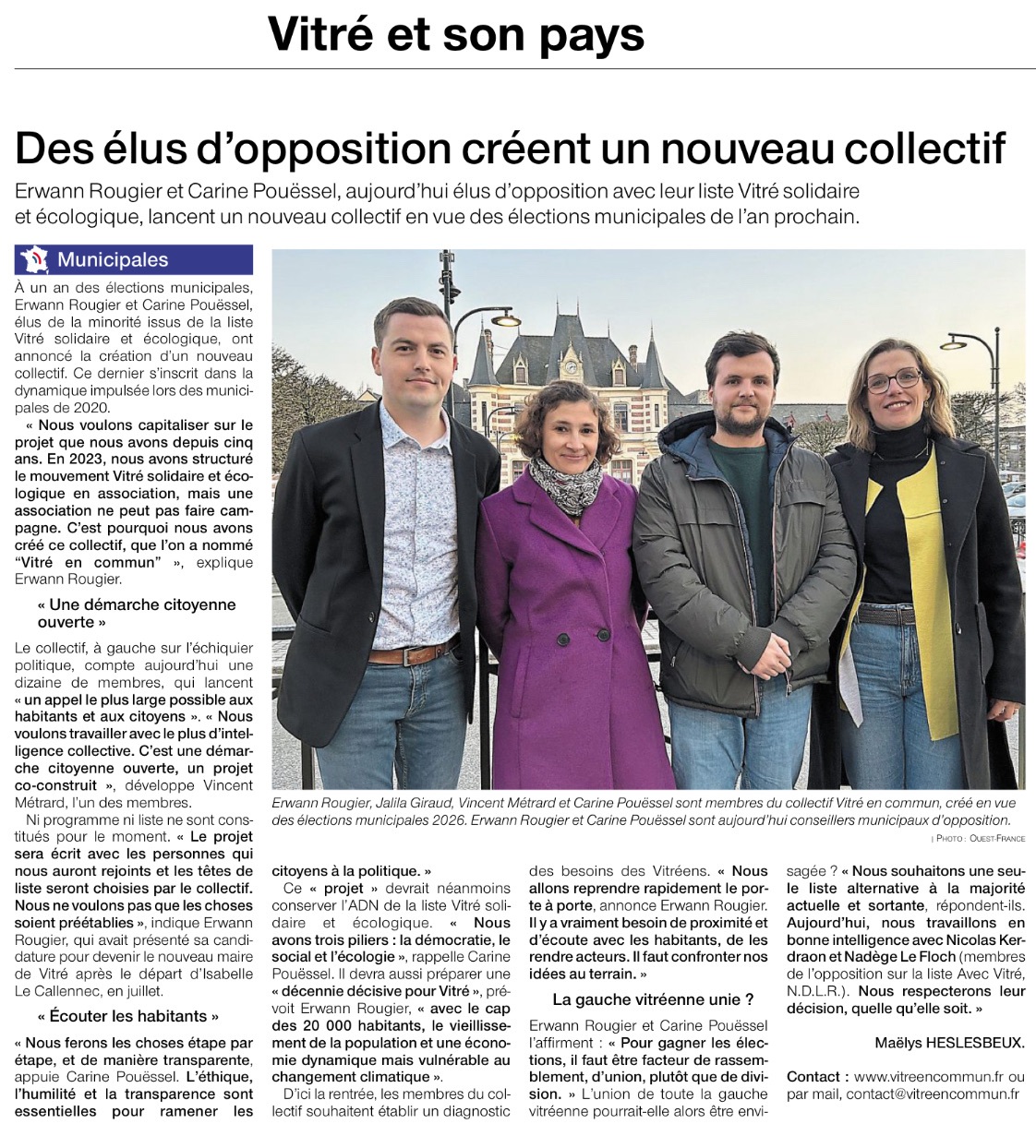 Lire la suite à propos de l’article Municipales à Vitré : ces élus d’opposition invitent les citoyens à rejoindre leur nouveau collectif