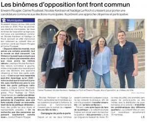 Lire la suite à propos de l’article Municipales 2026 à Vitré : les binômes d’opposition font front commun pour une candidature citoyenne – Ouest-France