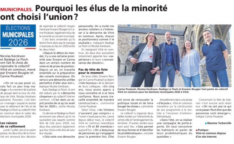 Vitré : Les élus de la minorité ont choisi l’union ! – Le Journal de Vitré