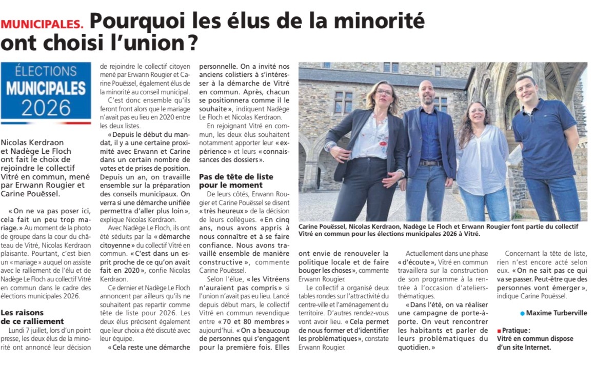 Lire la suite à propos de l’article Vitré : Les élus de la minorité ont choisi l’union ! – Le Journal de Vitré